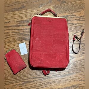 Laflore Paris bobobark Vegan Cork Skin Convertible Backpack Purse Cognac Red
